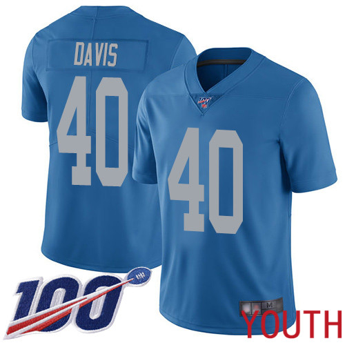 Detroit Lions Limited Blue Youth Jarrad Davis Alternate Jersey NFL Football #40 100th Season Vapor Untouchable->youth nfl jersey->Youth Jersey
